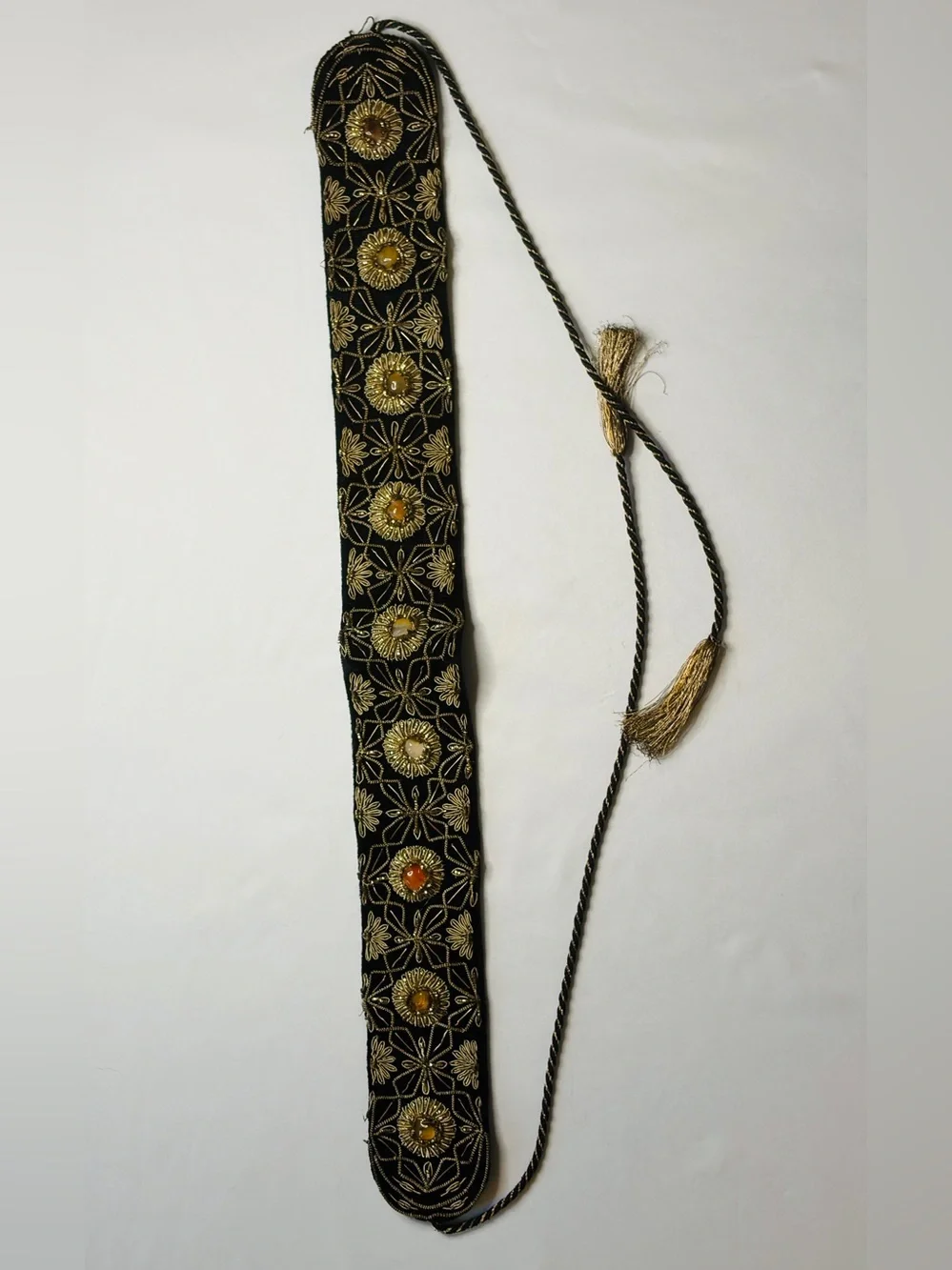 Rare VTG 70s Velvet Zardozi Cinch Belt ✨ Agate Stones & Gold Embroidery